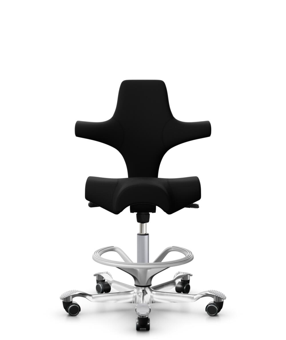 HÅG Capisco 8106 - Steelcut 3 (Kvadrat) - Wol / Polyamide - STT190 - Black - Framekleur - Zilver - Gasveer - 265 mm (Zithoogte 53-79cm) - Vloercontact - Zachte wielen t.b.v. harde vloeren - Voetenring - Ja, in framekleur - Voetster - Ja, voetster in ge... - 1