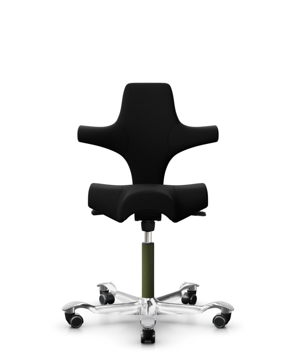 HÅG Capisco 8106 - Steelcut 3 (Kvadrat) - Wol / Polyamide - STT190 - Black - Framekleur - Moss Grey - Gasveer - 200 mm (Zithoogte 46-64cm) - Vloercontact - Harde wielen t.b.v. zachte vloeren - Voetenring - Nee, geen voetenring - Voetster - Ja, voetster... - 1