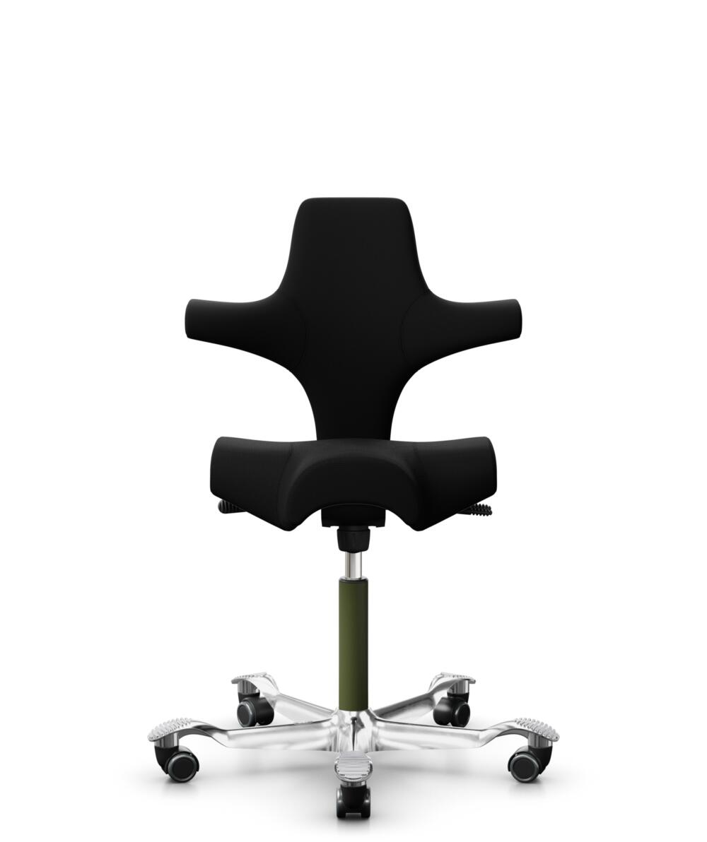 HÅG Capisco 8106 - Steelcut 3 (Kvadrat) - Wol / Polyamide - STT190 - Black - Framekleur - Moss Grey - Gasveer - 265 mm (Zithoogte 53-79cm) - Vloercontact - Zachte wielen t.b.v. harde vloeren - Voetenring - Nee, geen voetenring - Voetster - Ja, voetster... - 1