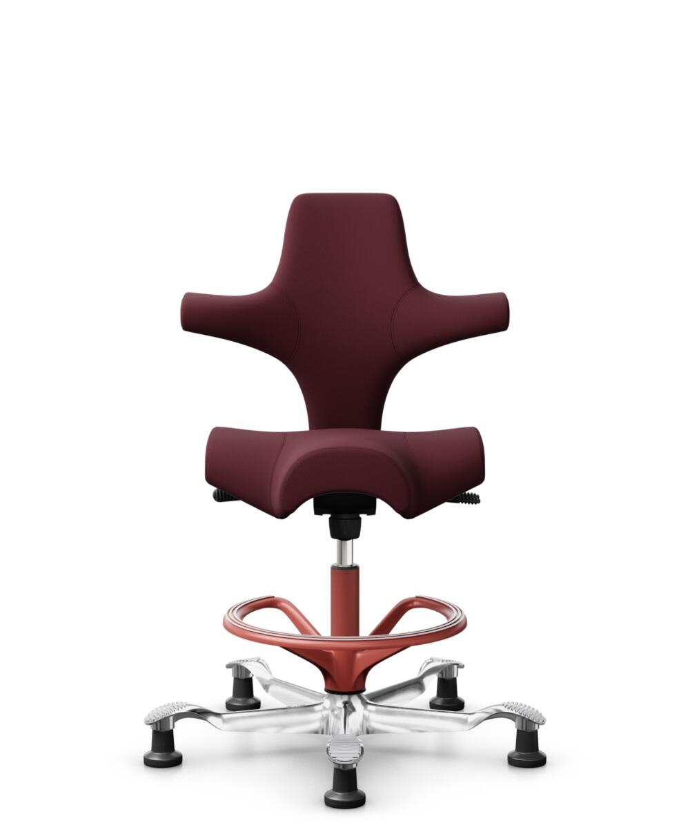 HÅG Capisco 8106 - Steelcut 3 (Kvadrat) - Wol / Polyamide - STT682 Chestnut - Framekleur - Blush Rose - Gasveer - 200 mm (Zithoogte 46-64cm) - Vloercontact - Glijdoppen - Voetenring - Ja, in framekleur - Voetster - Ja, voetster in gepolijst aluminium - 1