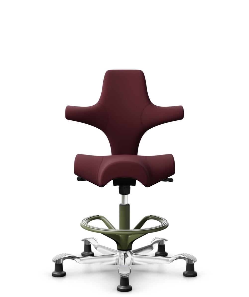 HÅG Capisco 8106 - Steelcut 3 (Kvadrat) - Wol / Polyamide - STT682 Chestnut - Framekleur - Moss Grey - Gasveer - 265 mm (Zithoogte 53-79cm) - Vloercontact - Glijdoppen - Voetenring - Ja, in framekleur - Voetster - Ja, voetster in gepolijst aluminium - 1