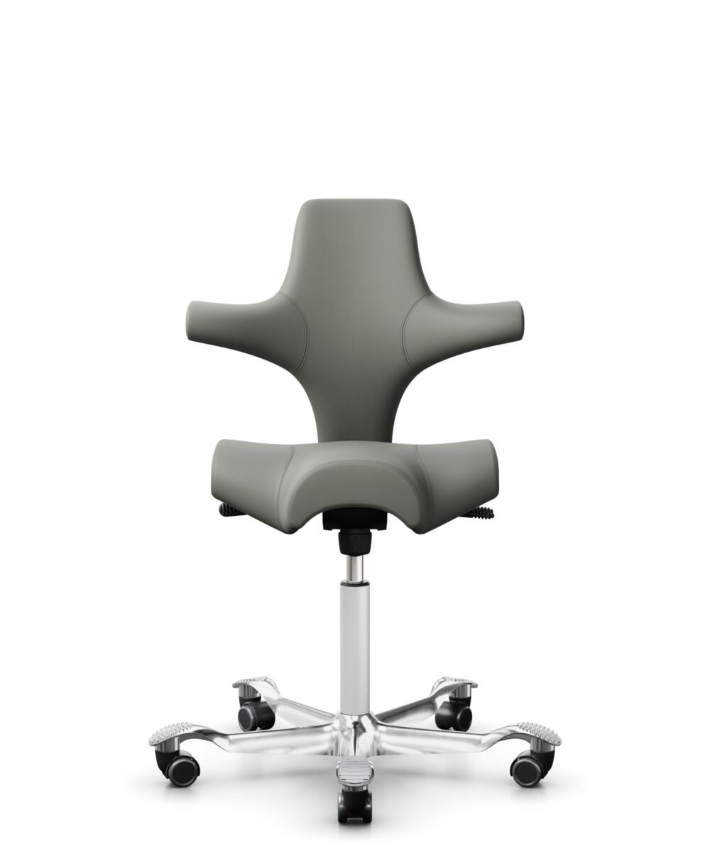 HÅG Capisco 8106 - Paloma Soft (Wollsdorf) - Semi-aniline Leder - PL55115 Warm grey - Framekleur - Wit - Gasveer - 200 mm (Zithoogte 46-64cm) - Vloercontact - Zachte wielen t.b.v. harde vloeren - Voetenring - Nee, geen voetenring - Voetster - Ja, voets... - 2