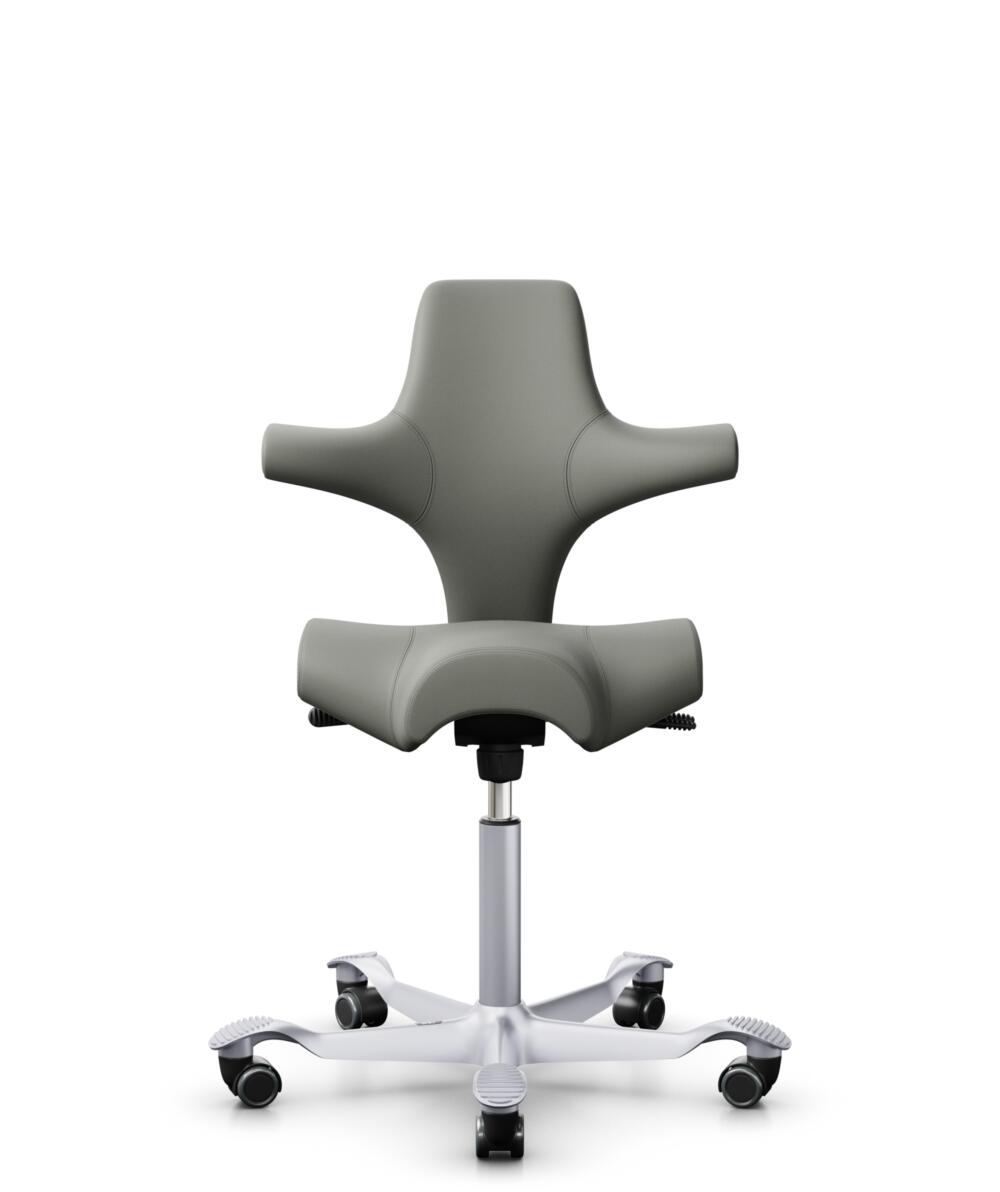 HÅG Capisco 8106 - Paloma Soft (Wollsdorf) - Semi-aniline Leder - PL55115 Warm grey - Framekleur - Zilver - Gasveer - 150 mm (Zithoogte 40-55cm) - Vloercontact - Harde wielen t.b.v. zachte vloeren - Voetenring - Nee, geen voetenring - Voetster - Nee, v... - 1