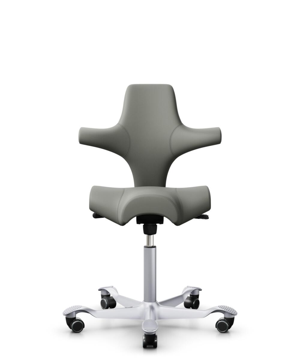 HÅG Capisco 8106 - Paloma Soft (Wollsdorf) - Semi-aniline Leder - PL55115 Warm grey - Framekleur - Zilver - Gasveer - 200 mm (Zithoogte 46-64cm) - Vloercontact - Zachte wielen t.b.v. harde vloeren - Voetenring - Nee, geen voetenring - Voetster - Nee, v... - 1