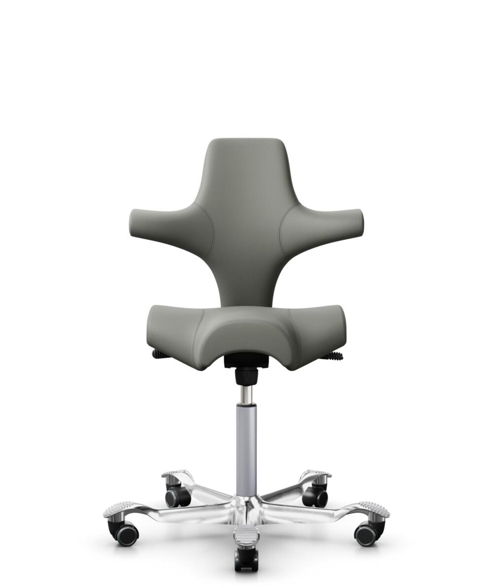 HÅG Capisco 8106 - Paloma Soft (Wollsdorf) - Semi-aniline Leder - PL55115 Warm grey - Framekleur - Zilver - Gasveer - 200 mm (Zithoogte 46-64cm) - Vloercontact - Zachte wielen t.b.v. harde vloeren - Voetenring - Nee, geen voetenring - Voetster - Ja, vo... - 3