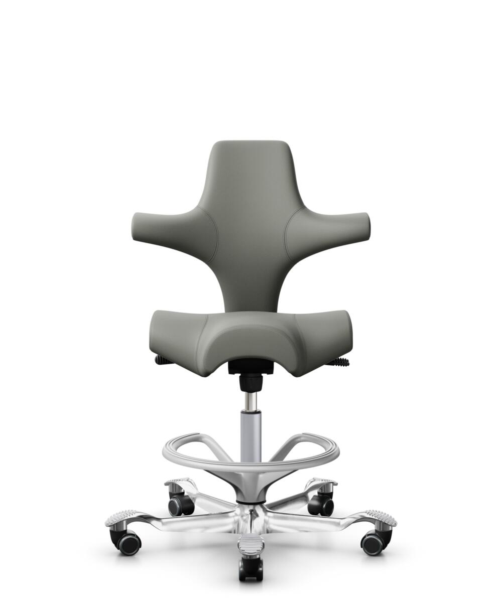 HÅG Capisco 8106 - Paloma Soft (Wollsdorf) - Semi-aniline Leder - PL55115 Warm grey - Framekleur - Zilver - Gasveer - 200 mm (Zithoogte 46-64cm) - Vloercontact - Zachte wielen t.b.v. harde vloeren - Voetenring - Ja, in framekleur - Voetster - Ja, voets... - 1