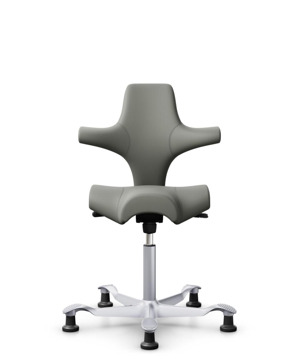 HÅG Capisco 8106 - Paloma Soft (Wollsdorf) - Semi-aniline Leder - PL55115 Warm grey - Framekleur - Zilver - Gasveer - 200 mm (Zithoogte 46-64cm) - Vloercontact - Glijdoppen - Voetenring - Nee, geen voetenring - Voetster - Nee, voetster in framekleur - 3