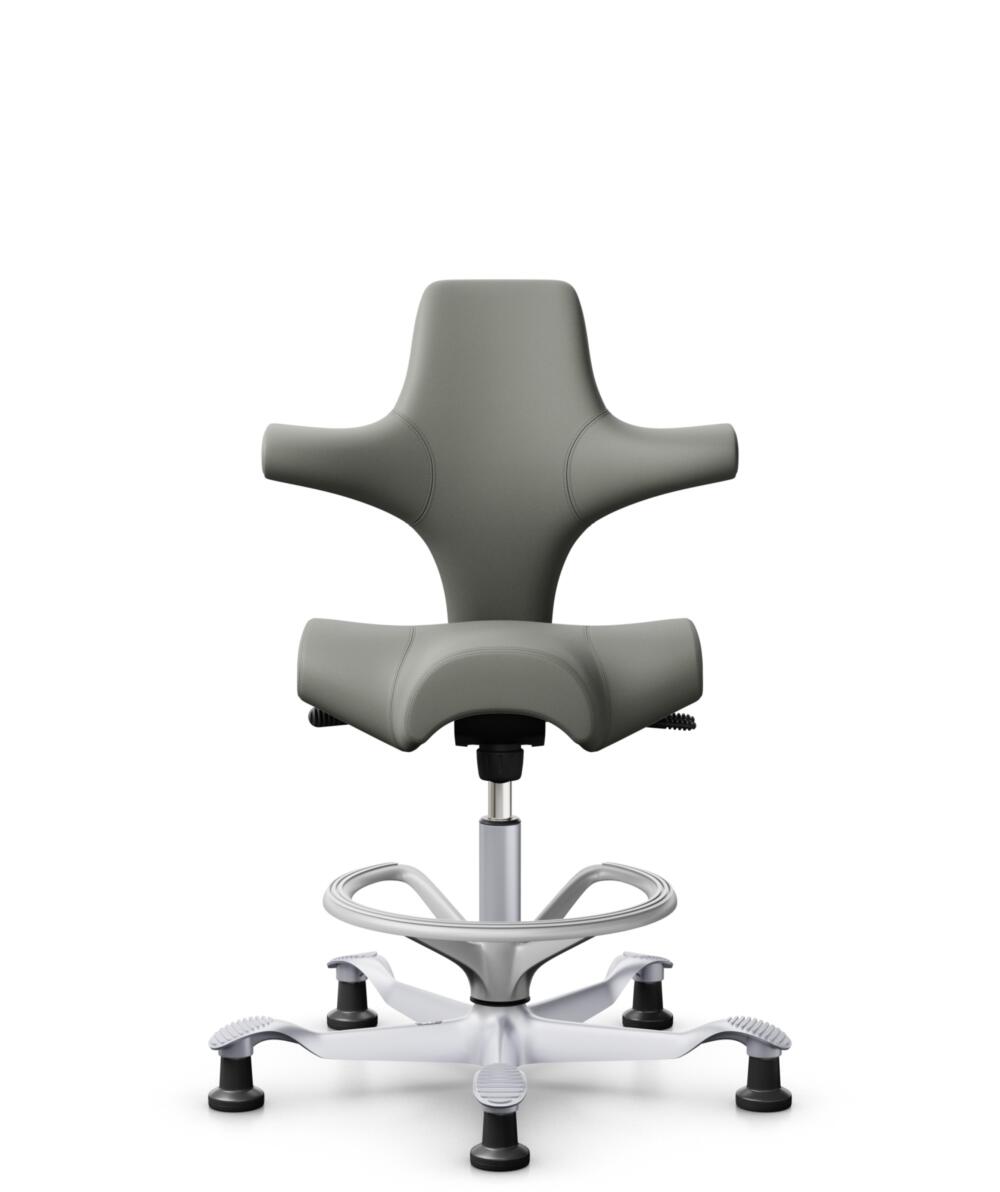 HÅG Capisco 8106 - Paloma Soft (Wollsdorf) - Semi-aniline Leder - PL55115 Warm grey - Framekleur - Zilver - Gasveer - 200 mm (Zithoogte 46-64cm) - Vloercontact - Glijdoppen - Voetenring - Ja, in framekleur - Voetster - Nee, voetster in framekleur - 3