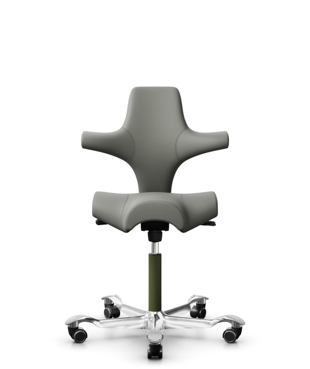 HÅG Capisco 8106 - Paloma Soft (Wollsdorf) - Semi-aniline Leder - PL55115 Warm grey - Framekleur - Moss Grey - Gasveer - 150 mm (Zithoogte 40-55cm) - Vloercontact - Harde wielen t.b.v. zachte vloeren - Voetenring - Nee, geen voetenring - Voetster - Ja,... - 2