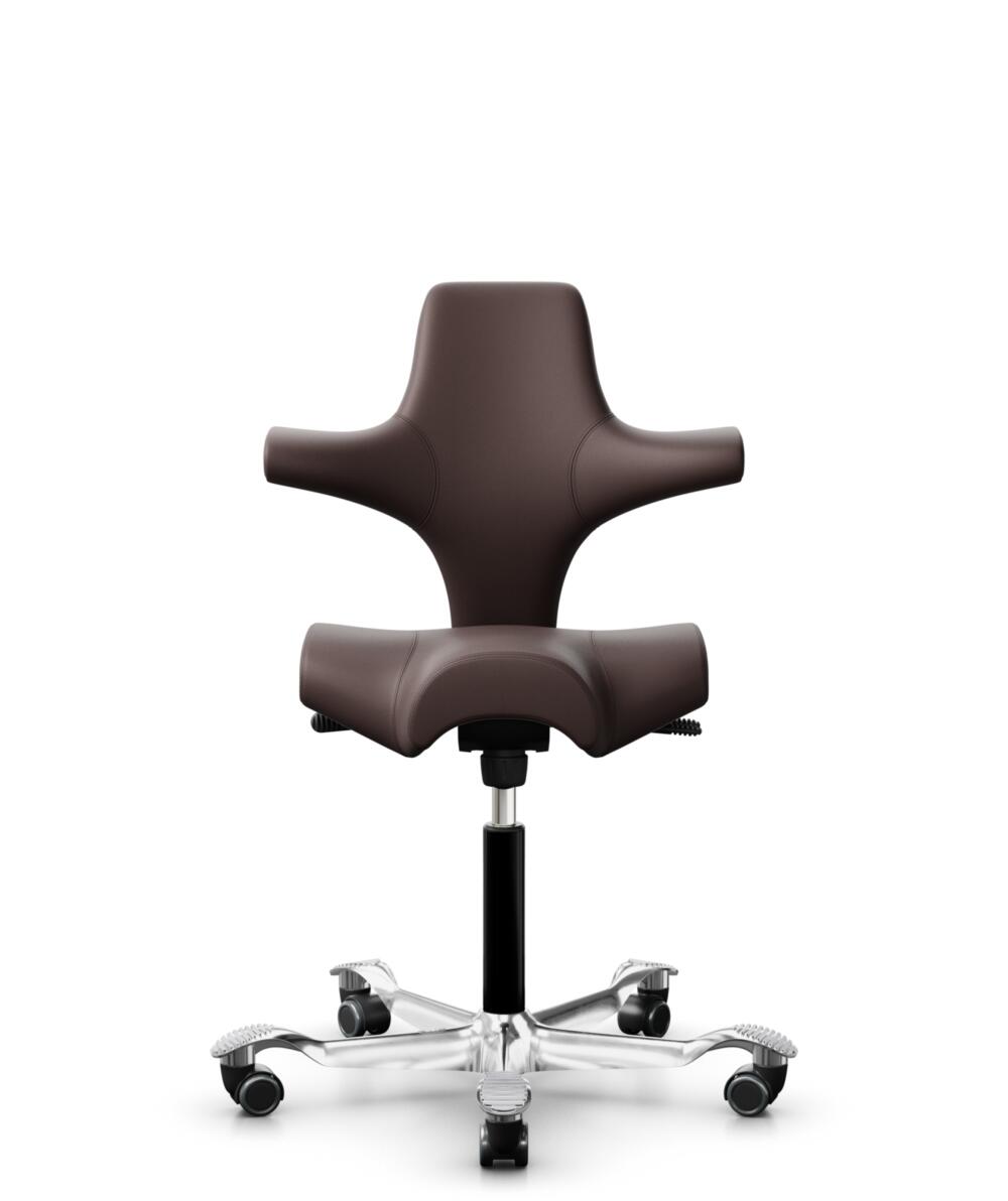 HÅG Capisco 8106 - Paloma Soft (Wollsdorf) - Semi-aniline Leder - PL55130 Dark brown - Framekleur - Zwart - Gasveer - 150 mm (Zithoogte 40-55cm) - Vloercontact - Zachte wielen t.b.v. harde vloeren - Voetenring - Nee, geen voetenring - Voetster - Ja, vo... - 1