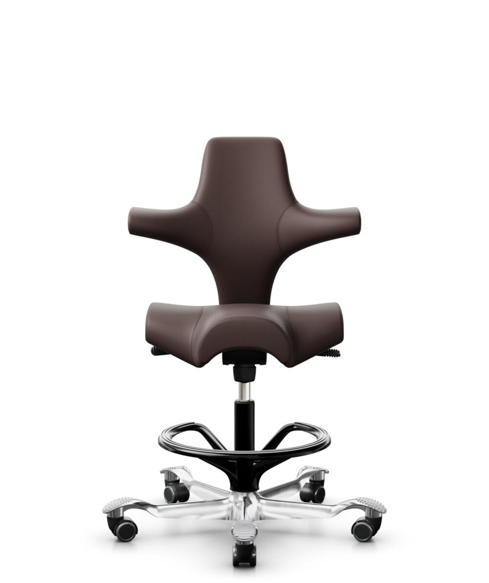 HÅG Capisco 8106 - Paloma Soft (Wollsdorf) - Semi-aniline Leder - PL55130 Dark brown - Framekleur - Zwart - Gasveer - 265 mm (Zithoogte 53-79cm) - Vloercontact - Zachte wielen t.b.v. harde vloeren - Voetenring - Ja, in framekleur - Voetster - Ja, voets... - 3