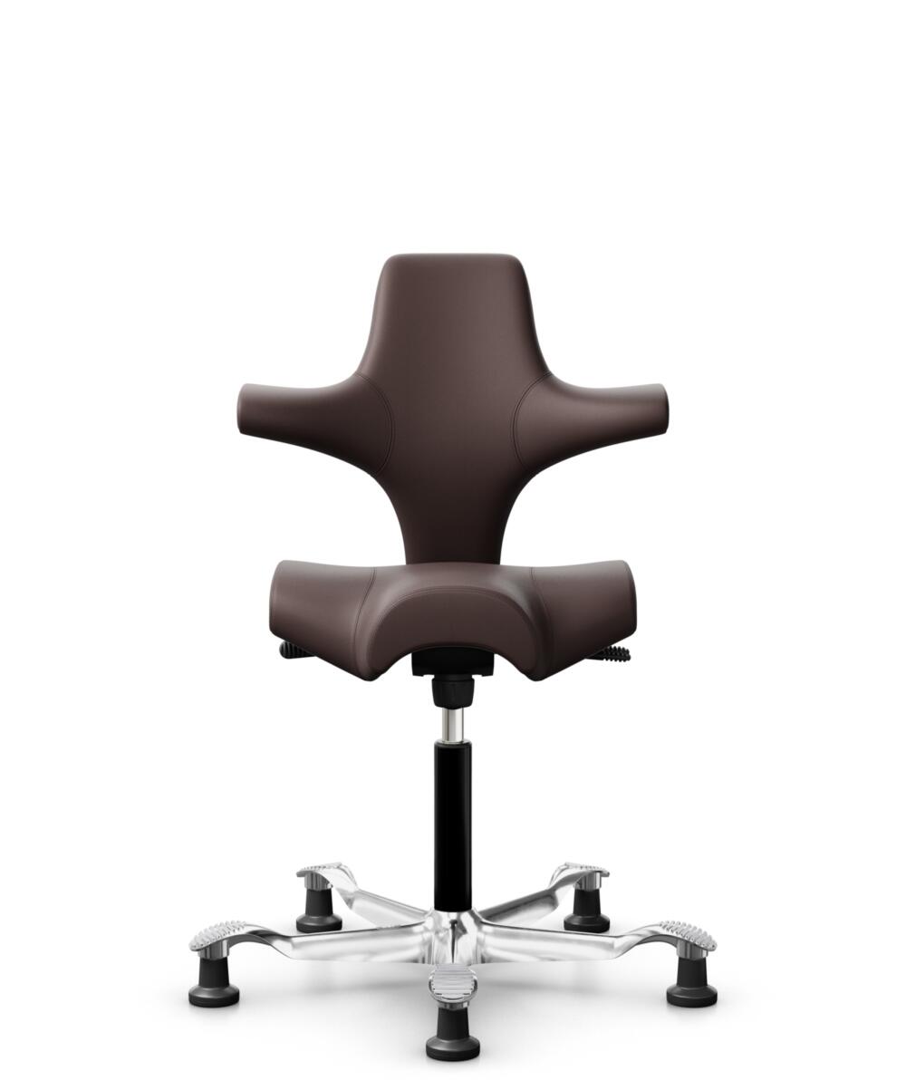 HÅG Capisco 8106 - Paloma Soft (Wollsdorf) - Semi-aniline Leder - PL55130 Dark brown - Framekleur - Zwart - Gasveer - 265 mm (Zithoogte 53-79cm) - Vloercontact - Glijdoppen - Voetenring - Nee, geen voetenring - Voetster - Ja, voetster in gepolijst alum... - 3