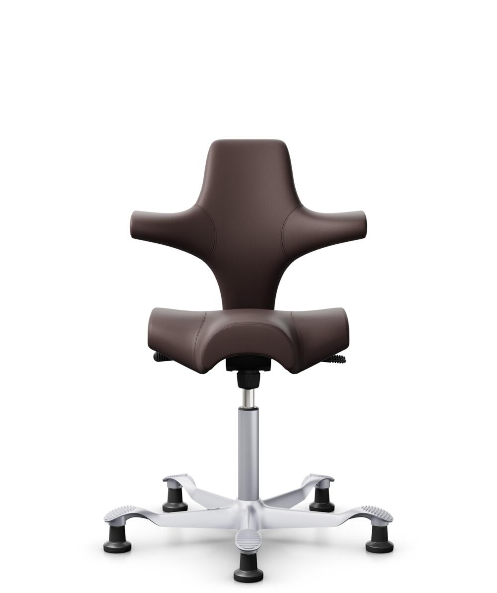 HÅG Capisco 8106 - Paloma Soft (Wollsdorf) - Semi-aniline Leder - PL55130 Dark brown - Framekleur - Zilver - Gasveer - 200 mm (Zithoogte 46-64cm) - Vloercontact - Glijdoppen - Voetenring - Nee, geen voetenring - Voetster - Nee, voetster in framekleur - 3