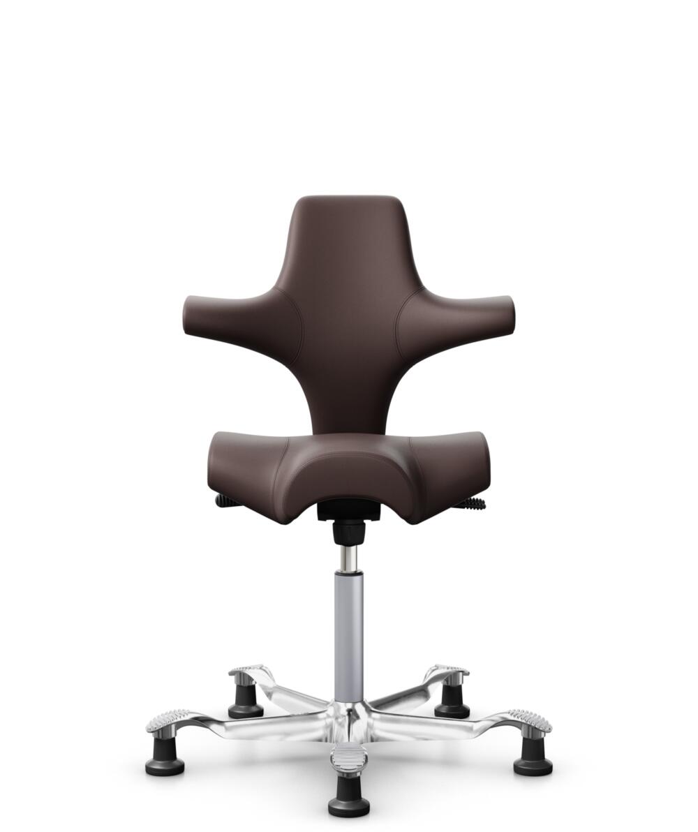 HÅG Capisco 8106 - Paloma Soft (Wollsdorf) - Semi-aniline Leder - PL55130 Dark brown - Framekleur - Zilver - Gasveer - 200 mm (Zithoogte 46-64cm) - Vloercontact - Glijdoppen - Voetenring - Nee, geen voetenring - Voetster - Ja, voetster in gepolijst alu... - 2