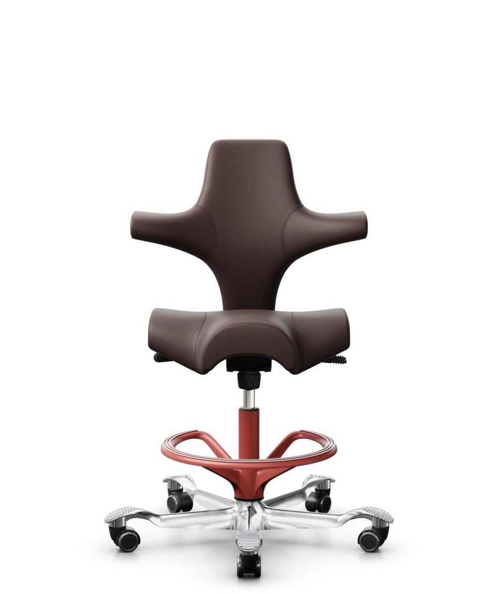 HÅG Capisco 8106 - Paloma Soft (Wollsdorf) - Semi-aniline Leder - PL55130 Dark brown - Framekleur - Blush Rose - Gasveer - 200 mm (Zithoogte 46-64cm) - Vloercontact - Zachte wielen t.b.v. harde vloeren - Voetenring - Ja, in framekleur - Voetster - Ja, ... - 2