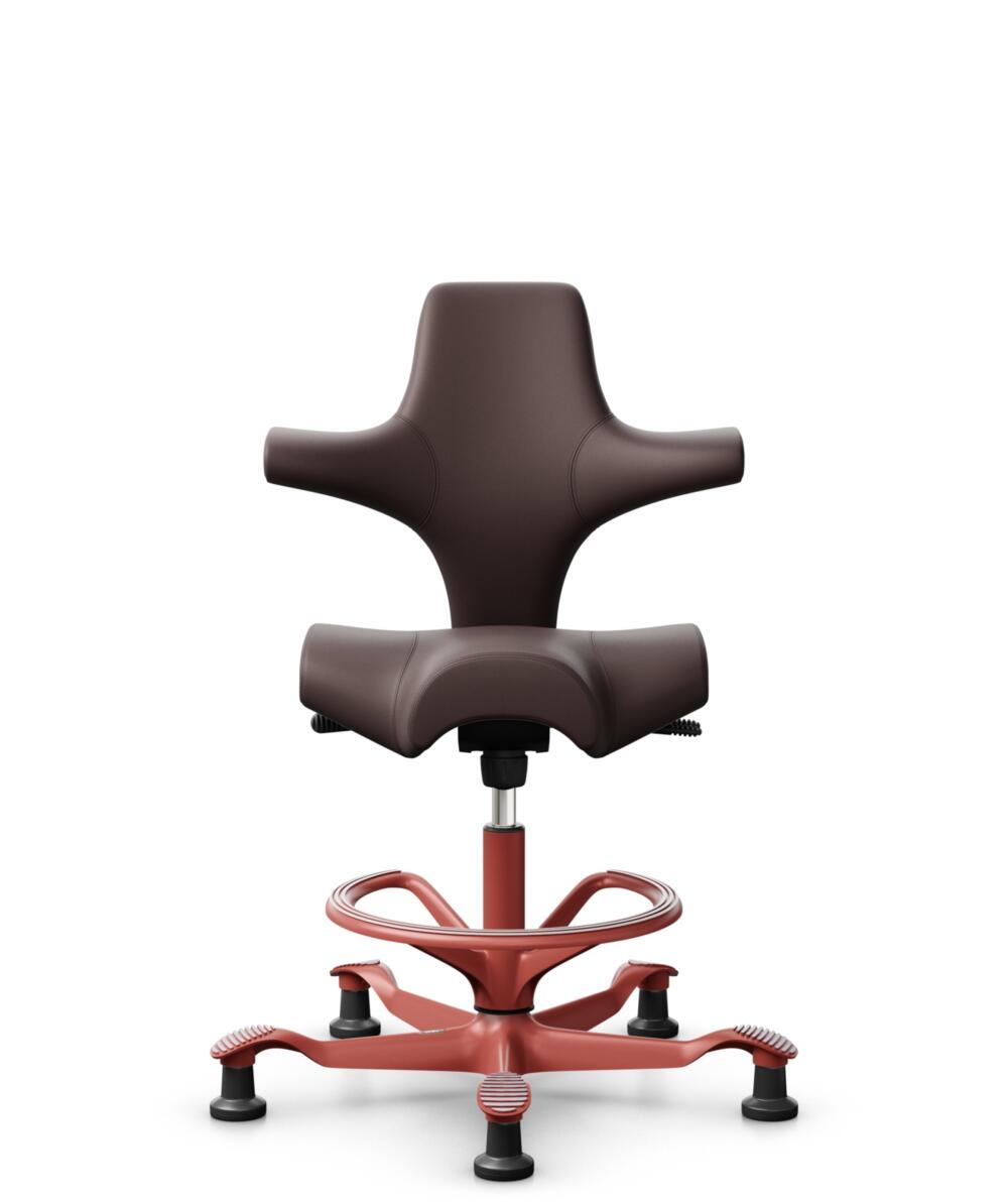 HÅG Capisco 8106 - Paloma Soft (Wollsdorf) - Semi-aniline Leder - PL55130 Dark brown - Framekleur - Blush Rose - Gasveer - 200 mm (Zithoogte 46-64cm) - Vloercontact - Glijdoppen - Voetenring - Ja, in framekleur - Voetster - Nee, voetster in framekleur - 2