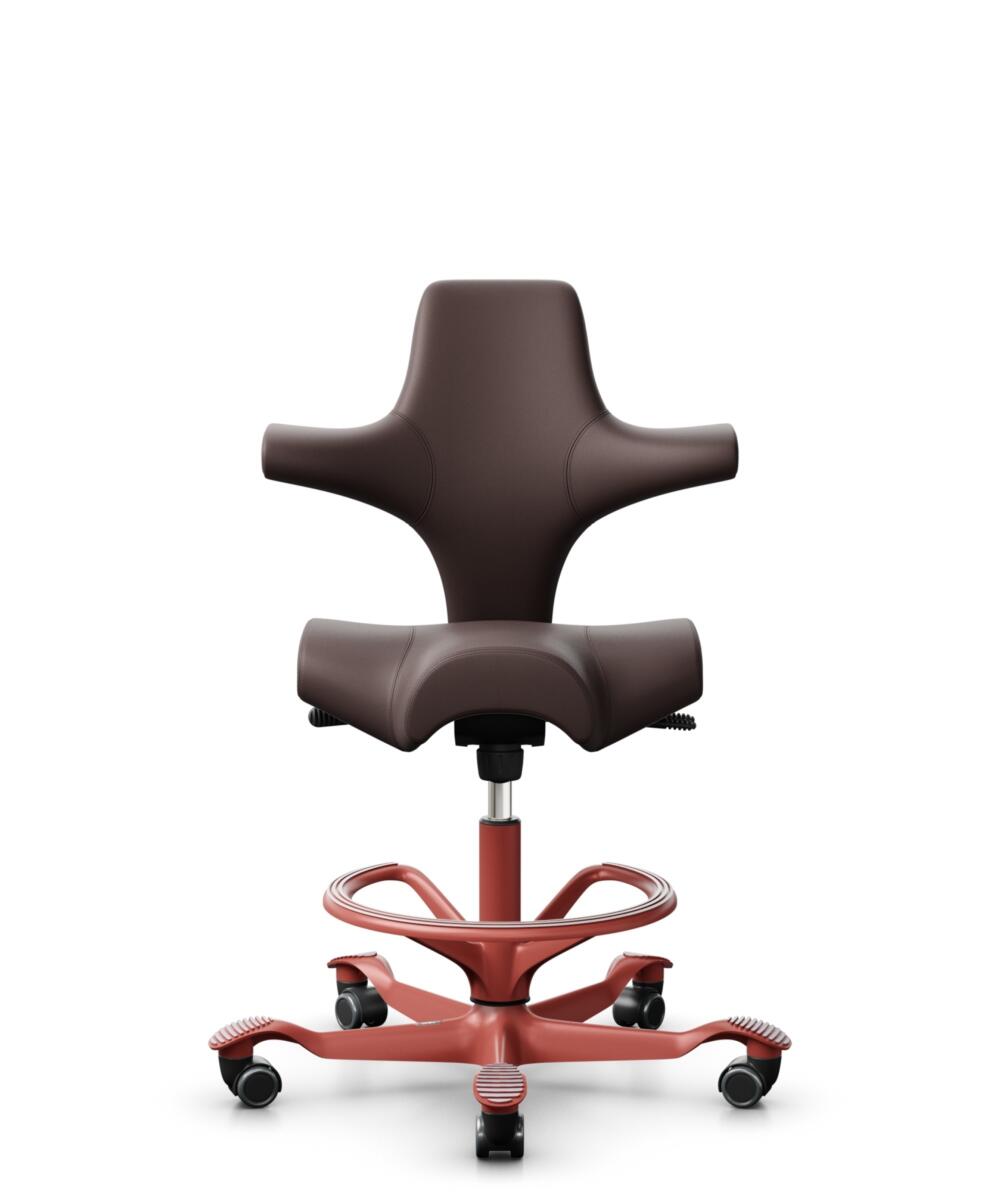 HÅG Capisco 8106 - Paloma Soft (Wollsdorf) - Semi-aniline Leder - PL55130 Dark brown - Framekleur - Blush Rose - Gasveer - 265 mm (Zithoogte 53-79cm) - Vloercontact - Zachte wielen t.b.v. harde vloeren - Voetenring - Ja, in framekleur - Voetster - Nee,... - 1