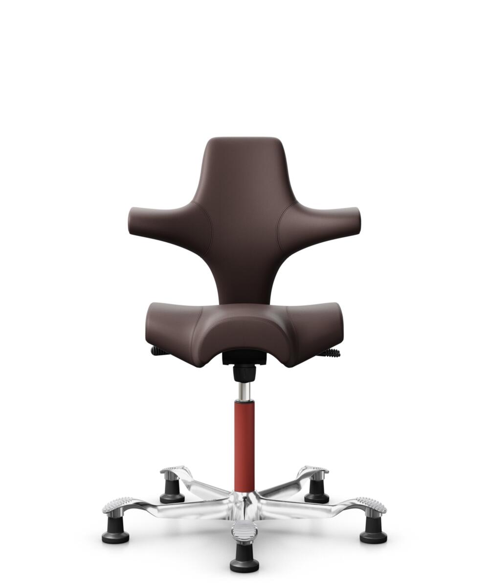 HÅG Capisco 8106 - Paloma Soft (Wollsdorf) - Semi-aniline Leder - PL55130 Dark brown - Framekleur - Blush Rose - Gasveer - 265 mm (Zithoogte 53-79cm) - Vloercontact - Glijdoppen - Voetenring - Nee, geen voetenring - Voetster - Ja, voetster in gepolijst... - 2