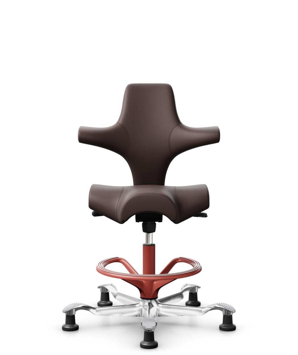 HÅG Capisco 8106 - Paloma Soft (Wollsdorf) - Semi-aniline Leder - PL55130 Dark brown - Framekleur - Blush Rose - Gasveer - 265 mm (Zithoogte 53-79cm) - Vloercontact - Glijdoppen - Voetenring - Ja, in framekleur - Voetster - Ja, voetster in gepolijst al... - 1