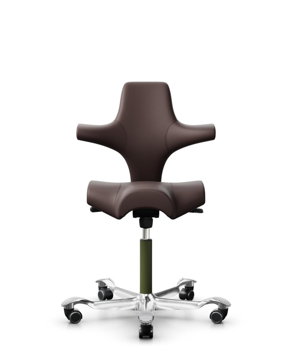 HÅG Capisco 8106 - Paloma Soft (Wollsdorf) - Semi-aniline Leder - PL55130 Dark brown - Framekleur - Moss Grey - Gasveer - 265 mm (Zithoogte 53-79cm) - Vloercontact - Zachte wielen t.b.v. harde vloeren - Voetenring - Nee, geen voetenring - Voetster - Ja... - 1