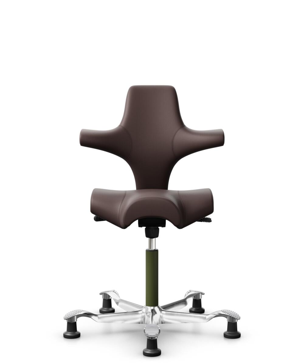 HÅG Capisco 8106 - Paloma Soft (Wollsdorf) - Semi-aniline Leder - PL55130 Dark brown - Framekleur - Moss Grey - Gasveer - 265 mm (Zithoogte 53-79cm) - Vloercontact - Glijdoppen - Voetenring - Nee, geen voetenring - Voetster - Ja, voetster in gepolijst ... - 3