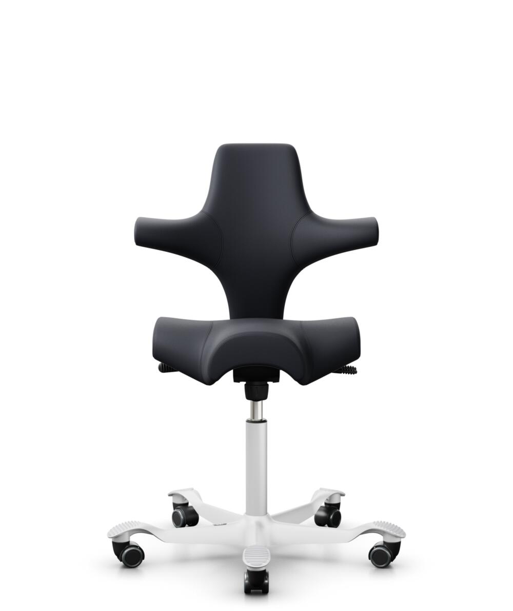 HÅG Capisco 8106 - Paloma Soft (Wollsdorf) - Semi-aniline Leder - PL55185 Charcoal - Framekleur - Wit - Gasveer - 150 mm (Zithoogte 40-55cm) - Vloercontact - Harde wielen t.b.v. zachte vloeren - Voetenring - Nee, geen voetenring - Voetster - Nee, voets... - 3