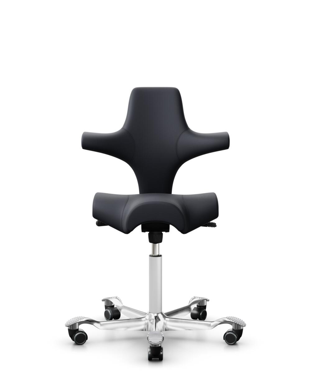 HÅG Capisco 8106 - Paloma Soft (Wollsdorf) - Semi-aniline Leder - PL55185 Charcoal - Framekleur - Wit - Gasveer - 265 mm (Zithoogte 53-79cm) - Vloercontact - Zachte wielen t.b.v. harde vloeren - Voetenring - Nee, geen voetenring - Voetster - Ja, voetst... - 2