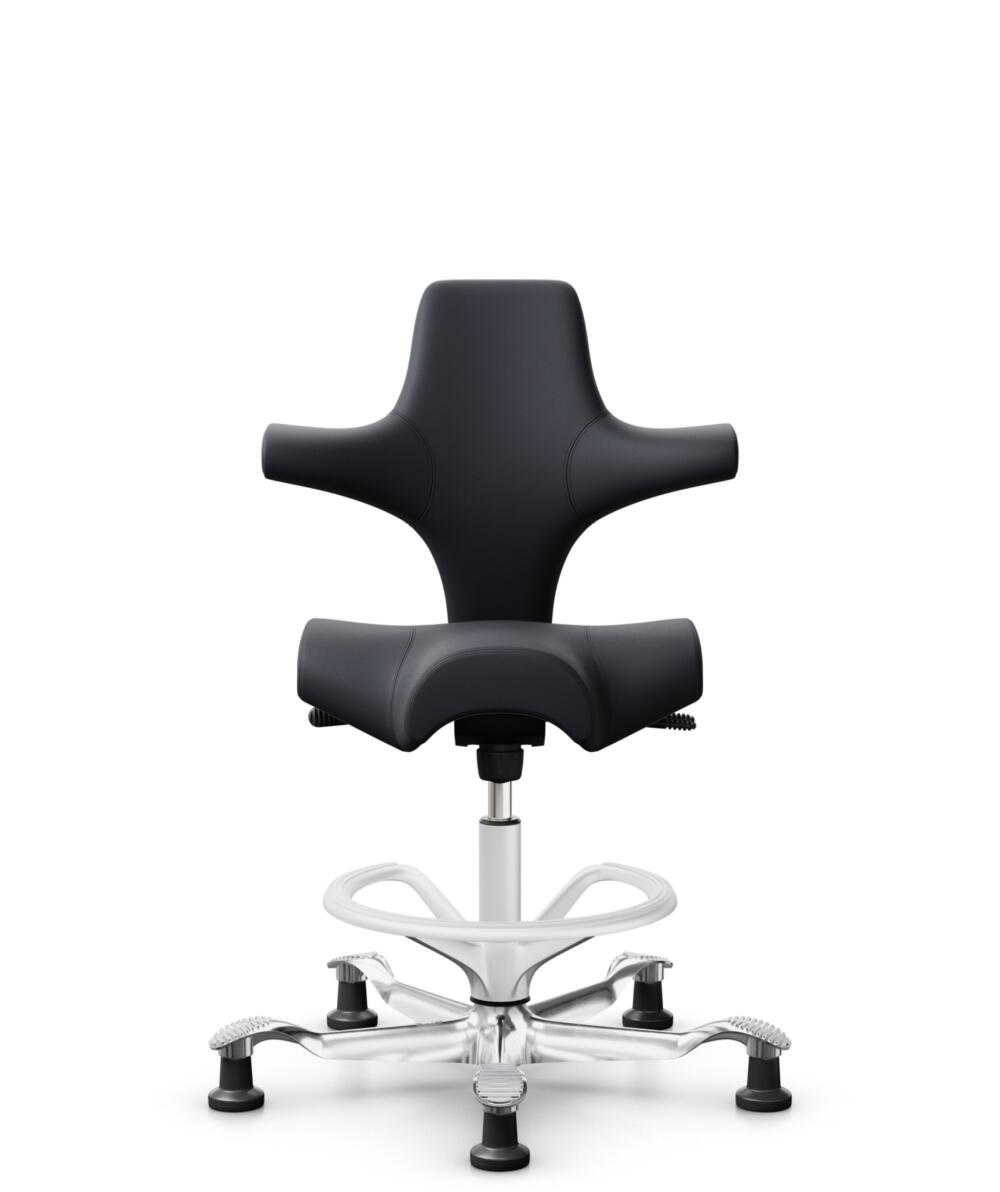 HÅG Capisco 8106 - Paloma Soft (Wollsdorf) - Semi-aniline Leder - PL55185 Charcoal - Framekleur - Wit - Gasveer - 265 mm (Zithoogte 53-79cm) - Vloercontact - Glijdoppen - Voetenring - Ja, in framekleur - Voetster - Ja, voetster in gepolijst aluminium - 2