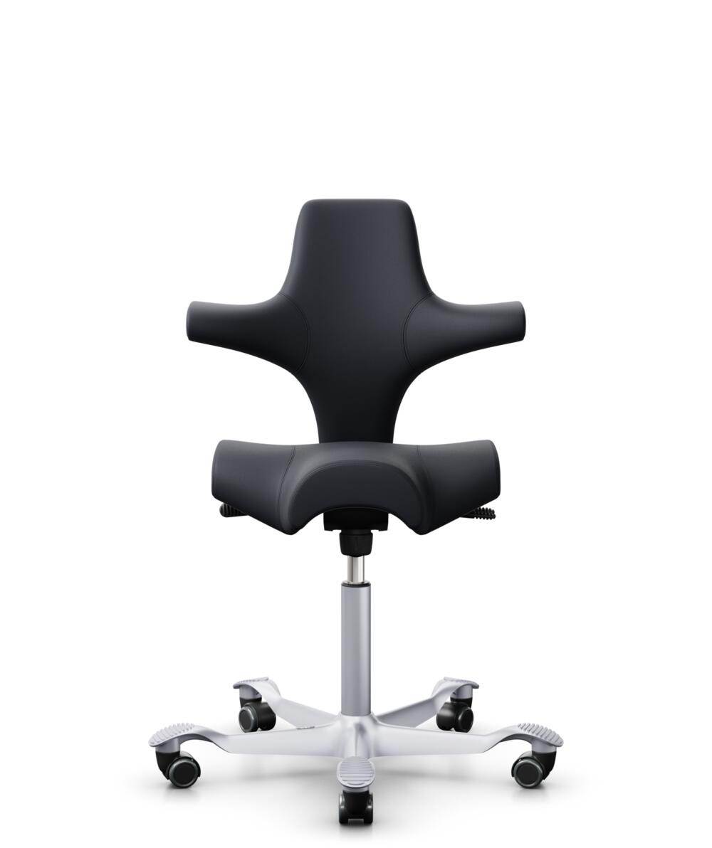 HÅG Capisco 8106 - Paloma Soft (Wollsdorf) - Semi-aniline Leder - PL55185 Charcoal - Framekleur - Zilver - Gasveer - 150 mm (Zithoogte 40-55cm) - Vloercontact - Harde wielen t.b.v. zachte vloeren - Voetenring - Nee, geen voetenring - Voetster - Nee, vo... - 1