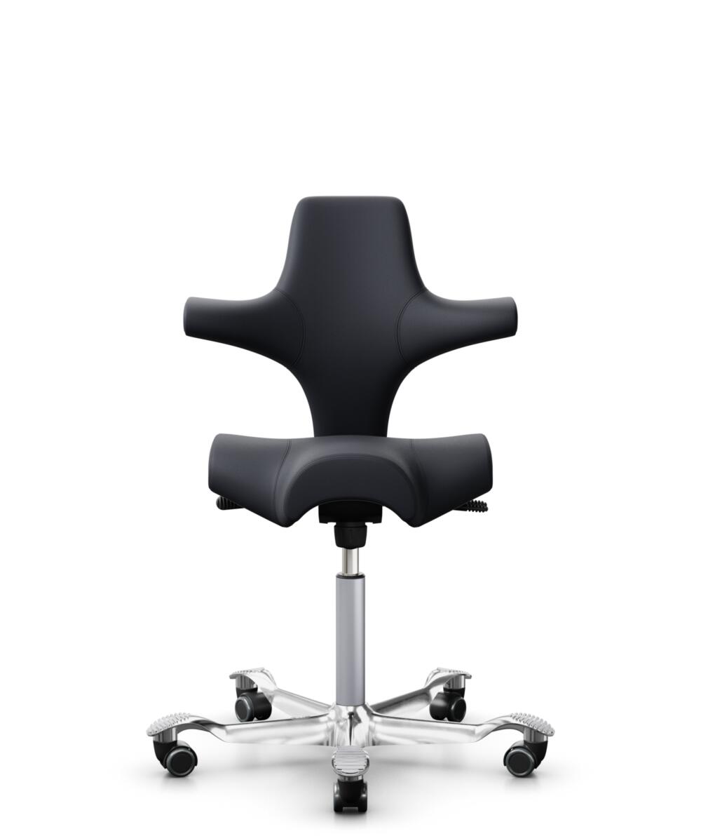 HÅG Capisco 8106 - Paloma Soft (Wollsdorf) - Semi-aniline Leder - PL55185 Charcoal - Framekleur - Zilver - Gasveer - 150 mm (Zithoogte 40-55cm) - Vloercontact - Harde wielen t.b.v. zachte vloeren - Voetenring - Nee, geen voetenring - Voetster - Ja, voe... - 3