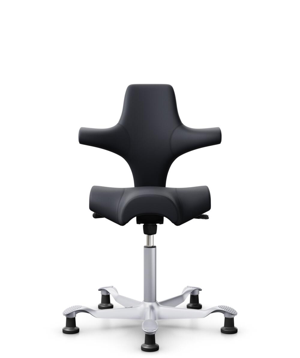 HÅG Capisco 8106 - Paloma Soft (Wollsdorf) - Semi-aniline Leder - PL55185 Charcoal - Framekleur - Zilver - Gasveer - 150 mm (Zithoogte 40-55cm) - Vloercontact - Glijdoppen - Voetenring - Nee, geen voetenring - Voetster - Nee, voetster in framekleur - 2