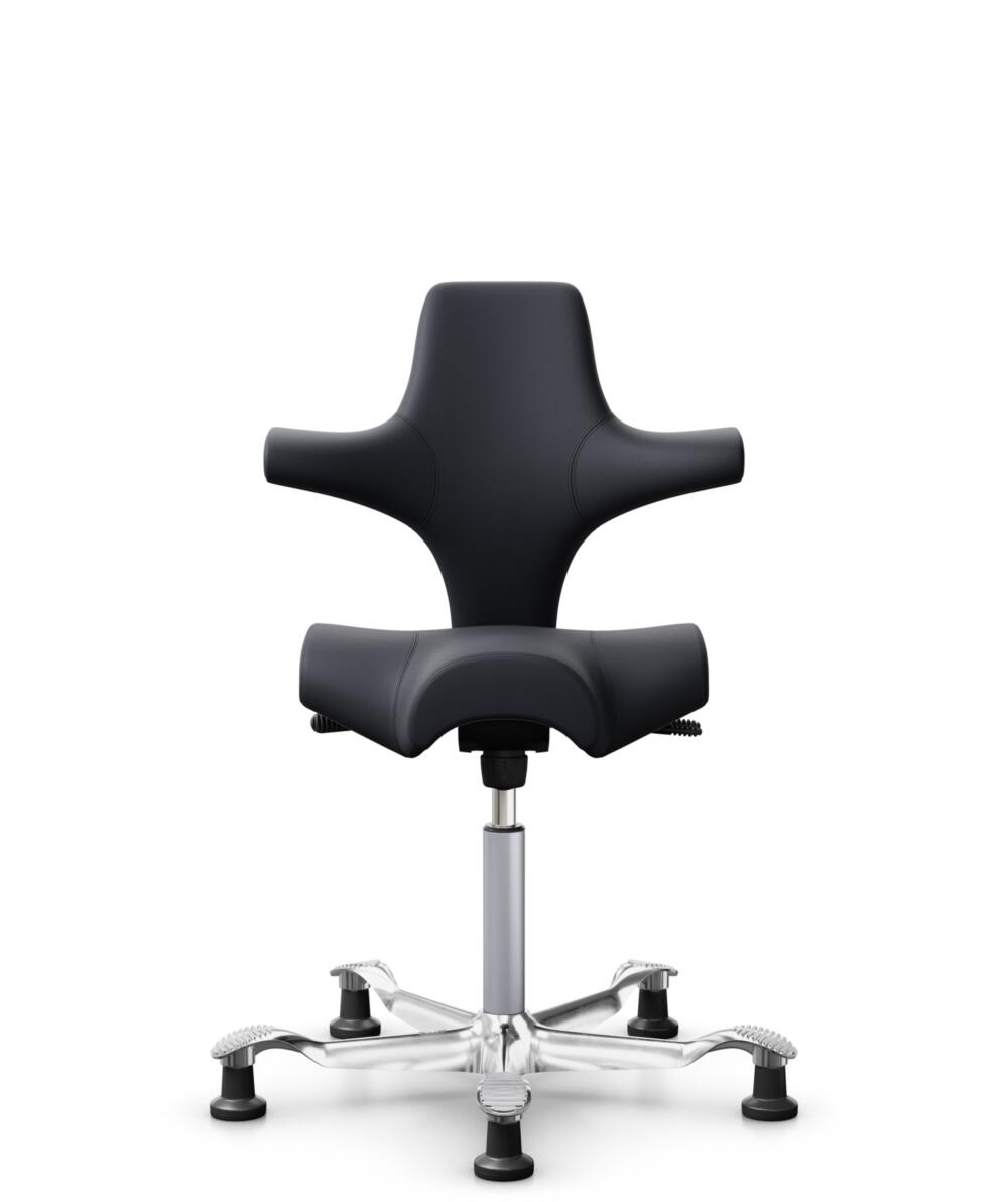 HÅG Capisco 8106 - Paloma Soft (Wollsdorf) - Semi-aniline Leder - PL55185 Charcoal - Framekleur - Zilver - Gasveer - 150 mm (Zithoogte 40-55cm) - Vloercontact - Glijdoppen - Voetenring - Nee, geen voetenring - Voetster - Ja, voetster in gepolijst alumi... - 1