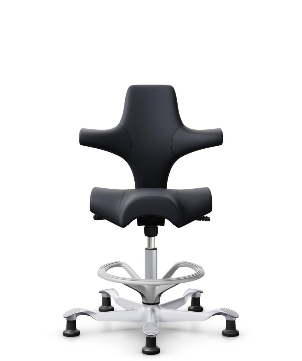 HÅG Capisco 8106 - Paloma Soft (Wollsdorf) - Semi-aniline Leder - PL55185 Charcoal - Framekleur - Zilver - Gasveer - 200 mm (Zithoogte 46-64cm) - Vloercontact - Glijdoppen - Voetenring - Ja, in framekleur - Voetster - Nee, voetster in framekleur - 2