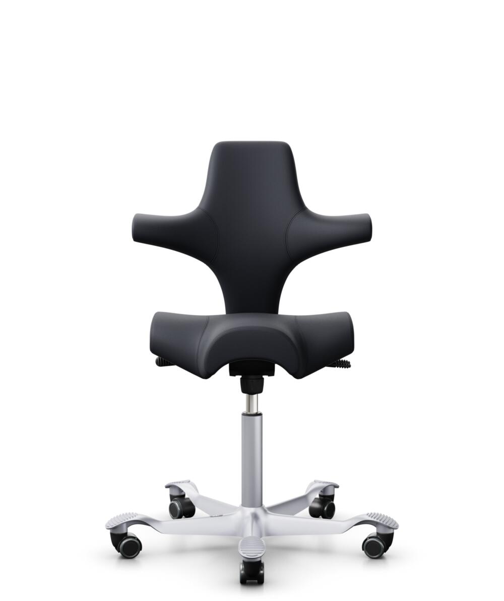 HÅG Capisco 8106 - Paloma Soft (Wollsdorf) - Semi-aniline Leder - PL55185 Charcoal - Framekleur - Zilver - Gasveer - 265 mm (Zithoogte 53-79cm) - Vloercontact - Harde wielen t.b.v. zachte vloeren - Voetenring - Nee, geen voetenring - Voetster - Nee, vo... - 1