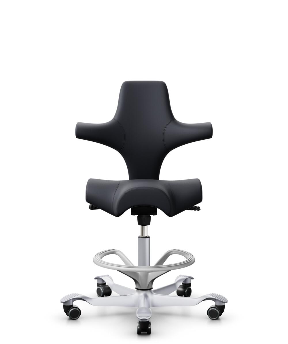 HÅG Capisco 8106 - Paloma Soft (Wollsdorf) - Semi-aniline Leder - PL55185 Charcoal - Framekleur - Zilver - Gasveer - 265 mm (Zithoogte 53-79cm) - Vloercontact - Harde wielen t.b.v. zachte vloeren - Voetenring - Ja, in framekleur - Voetster - Nee, voets... - 1