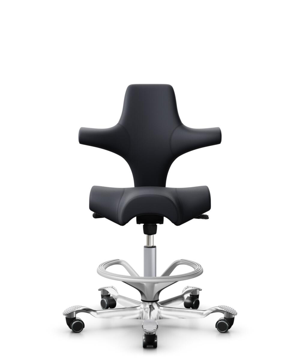 HÅG Capisco 8106 - Paloma Soft (Wollsdorf) - Semi-aniline Leder - PL55185 Charcoal - Framekleur - Zilver - Gasveer - 265 mm (Zithoogte 53-79cm) - Vloercontact - Harde wielen t.b.v. zachte vloeren - Voetenring - Ja, in framekleur - Voetster - Ja, voetst... - 2