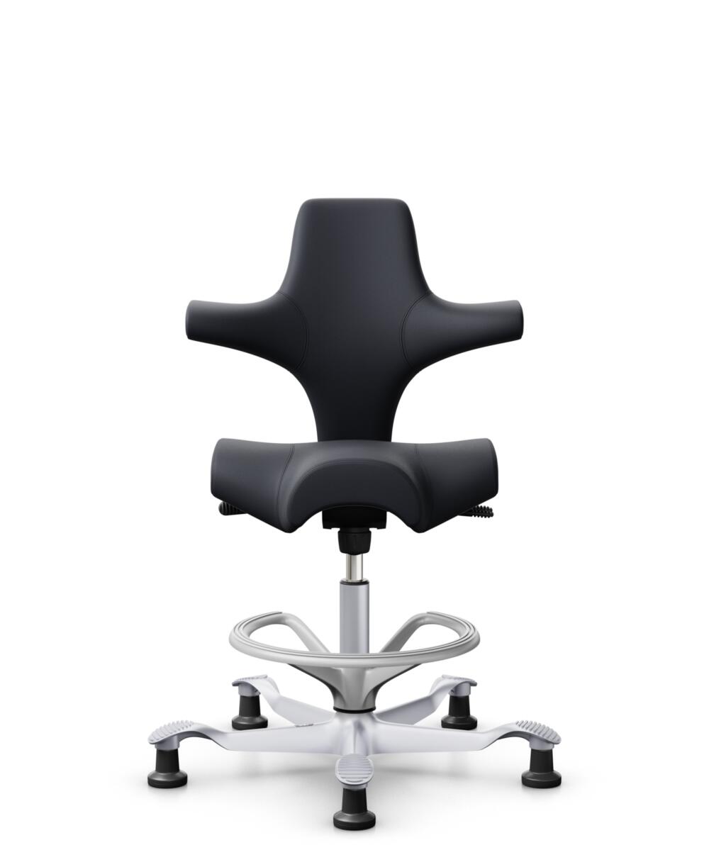 HÅG Capisco 8106 - Paloma Soft (Wollsdorf) - Semi-aniline Leder - PL55185 Charcoal - Framekleur - Zilver - Gasveer - 265 mm (Zithoogte 53-79cm) - Vloercontact - Glijdoppen - Voetenring - Ja, in framekleur - Voetster - Nee, voetster in framekleur - 2