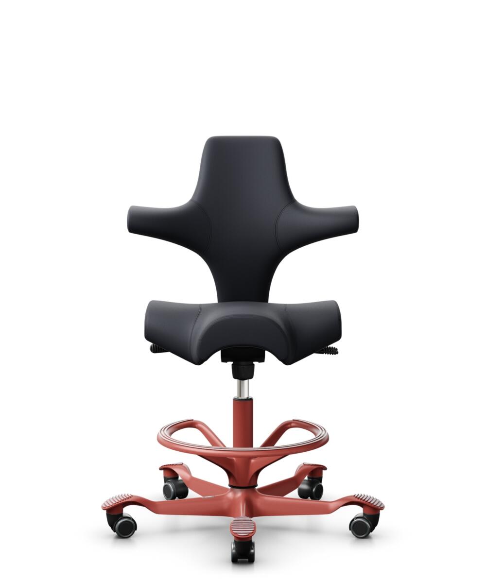 HÅG Capisco 8106 - Paloma Soft (Wollsdorf) - Semi-aniline Leder - PL55185 Charcoal - Framekleur - Blush Rose - Gasveer - 200 mm (Zithoogte 46-64cm) - Vloercontact - Harde wielen t.b.v. zachte vloeren - Voetenring - Ja, in framekleur - Voetster - Nee, v... - 1