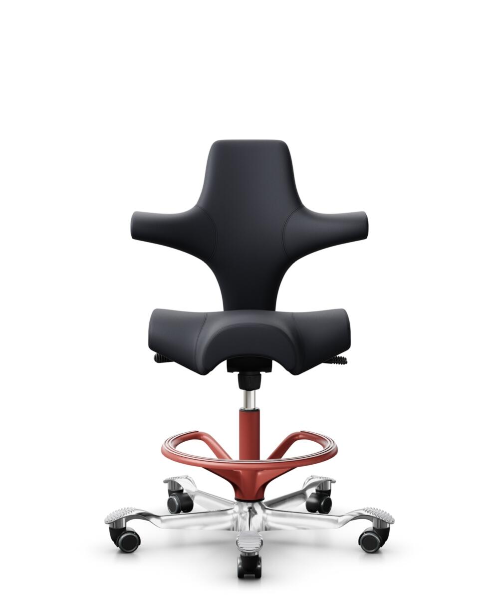 HÅG Capisco 8106 - Paloma Soft (Wollsdorf) - Semi-aniline Leder - PL55185 Charcoal - Framekleur - Blush Rose - Gasveer - 200 mm (Zithoogte 46-64cm) - Vloercontact - Zachte wielen t.b.v. harde vloeren - Voetenring - Ja, in framekleur - Voetster - Ja, vo... - 2