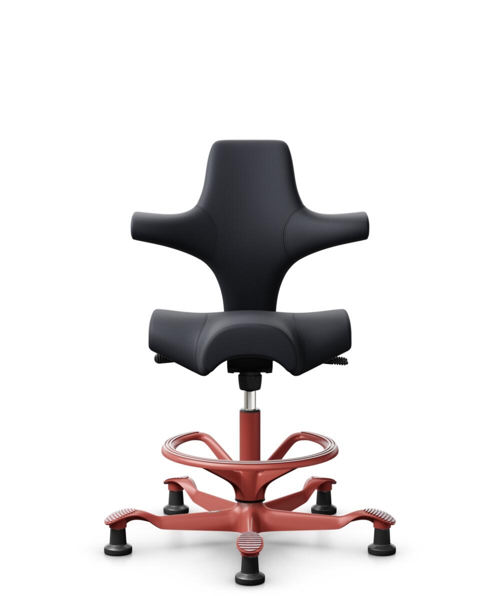 HÅG Capisco 8106 - Paloma Soft (Wollsdorf) - Semi-aniline Leder - PL55185 Charcoal - Framekleur - Blush Rose - Gasveer - 265 mm (Zithoogte 53-79cm) - Vloercontact - Glijdoppen - Voetenring - Ja, in framekleur - Voetster - Nee, voetster in framekleur - 2