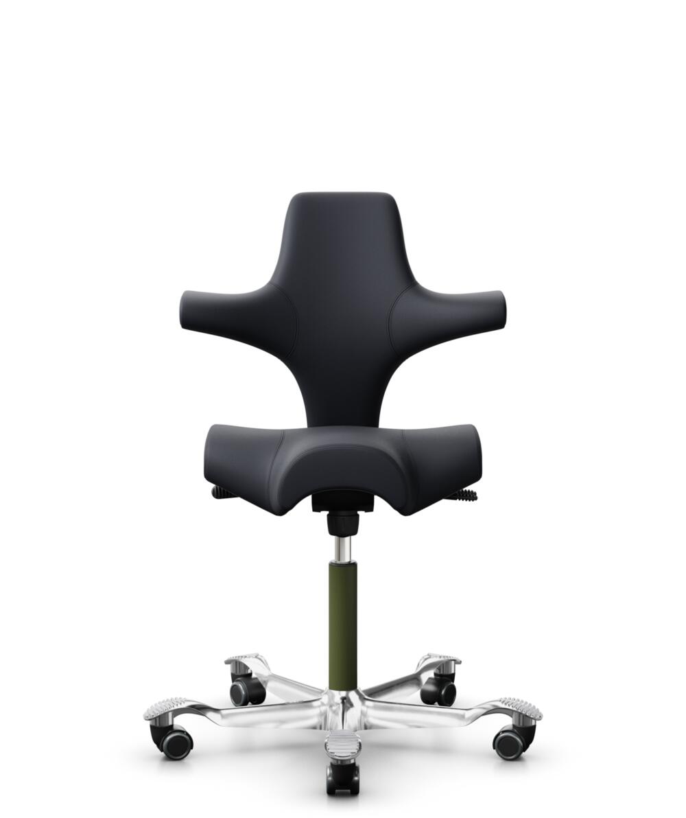 HÅG Capisco 8106 - Paloma Soft (Wollsdorf) - Semi-aniline Leder - PL55185 Charcoal - Framekleur - Moss Grey - Gasveer - 265 mm (Zithoogte 53-79cm) - Vloercontact - Harde wielen t.b.v. zachte vloeren - Voetenring - Nee, geen voetenring - Voetster - Ja, ... - 1