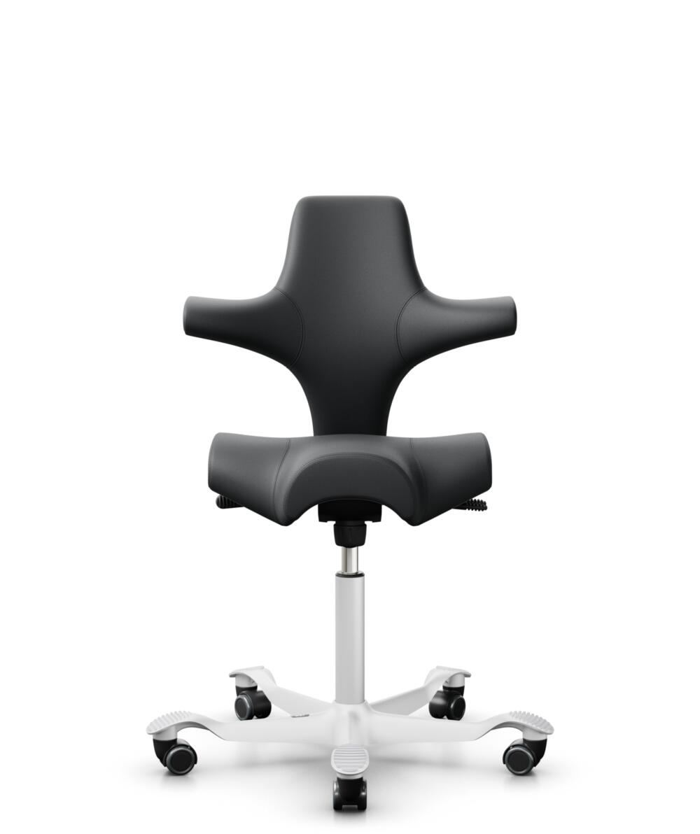HÅG Capisco 8106 - Paloma Soft (Wollsdorf) - Semi-aniline Leder - PL55206 Grey - Framekleur - Wit - Gasveer - 150 mm (Zithoogte 40-55cm) - Vloercontact - Zachte wielen t.b.v. harde vloeren - Voetenring - Nee, geen voetenring - Voetster - Nee, voetster ... - 3