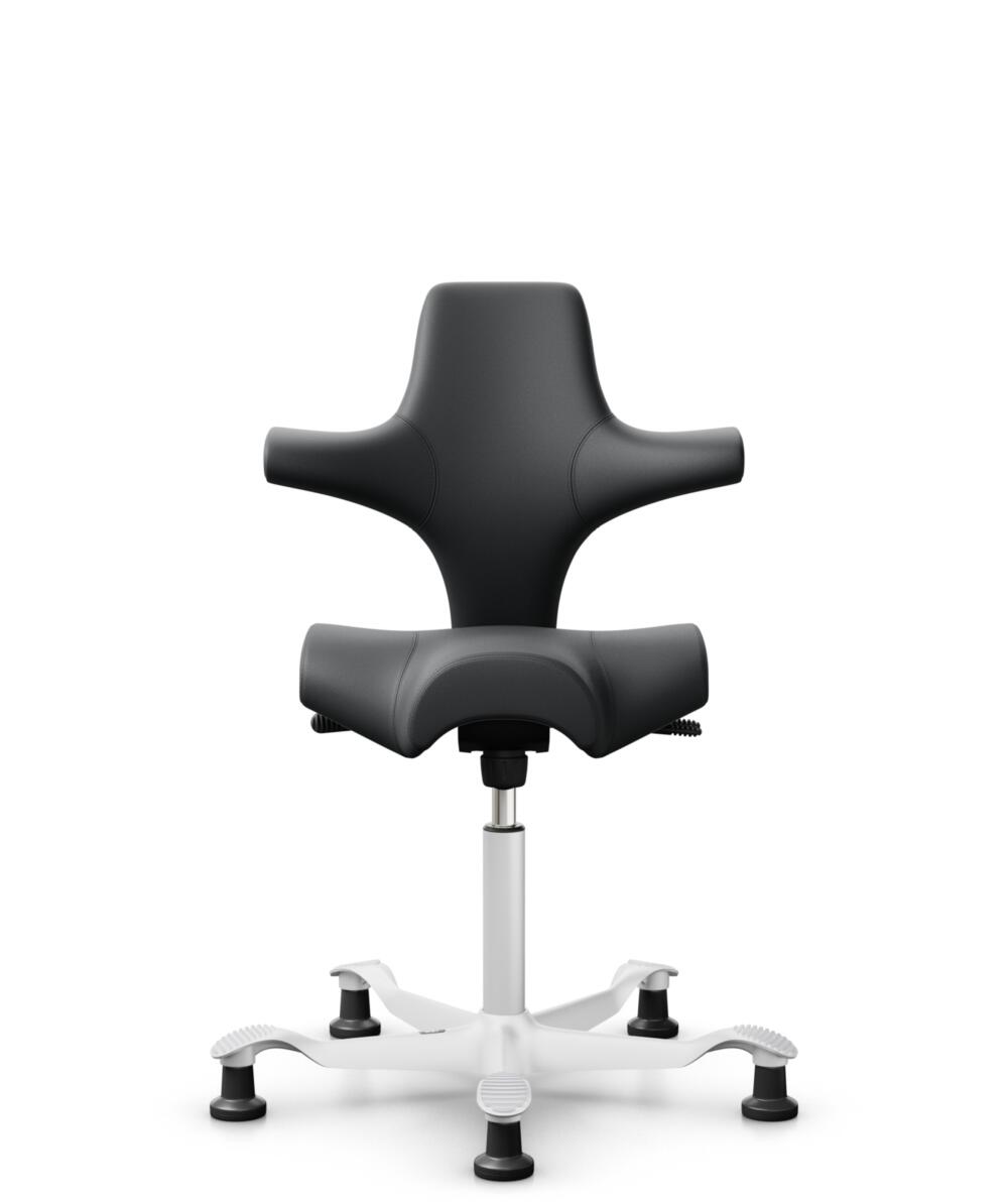 HÅG Capisco 8106 - Paloma Soft (Wollsdorf) - Semi-aniline Leder - PL55206 Grey - Framekleur - Wit - Gasveer - 150 mm (Zithoogte 40-55cm) - Vloercontact - Glijdoppen - Voetenring - Nee, geen voetenring - Voetster - Nee, voetster in framekleur - 2