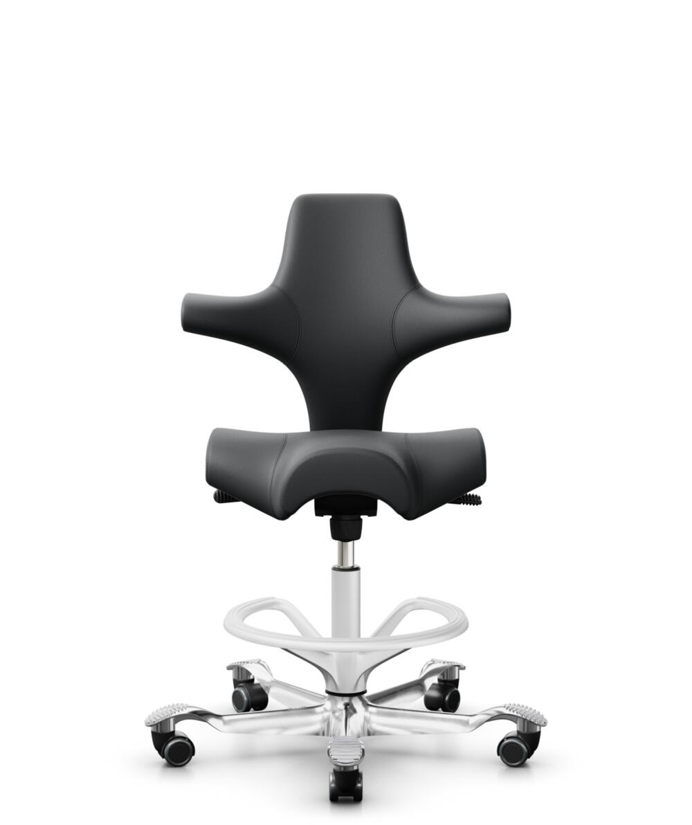 HÅG Capisco 8106 - Paloma Soft (Wollsdorf) - Semi-aniline Leder - PL55206 Grey - Framekleur - Wit - Gasveer - 200 mm (Zithoogte 46-64cm) - Vloercontact - Zachte wielen t.b.v. harde vloeren - Voetenring - Ja, in framekleur - Voetster - Ja, voetster in g... - 1