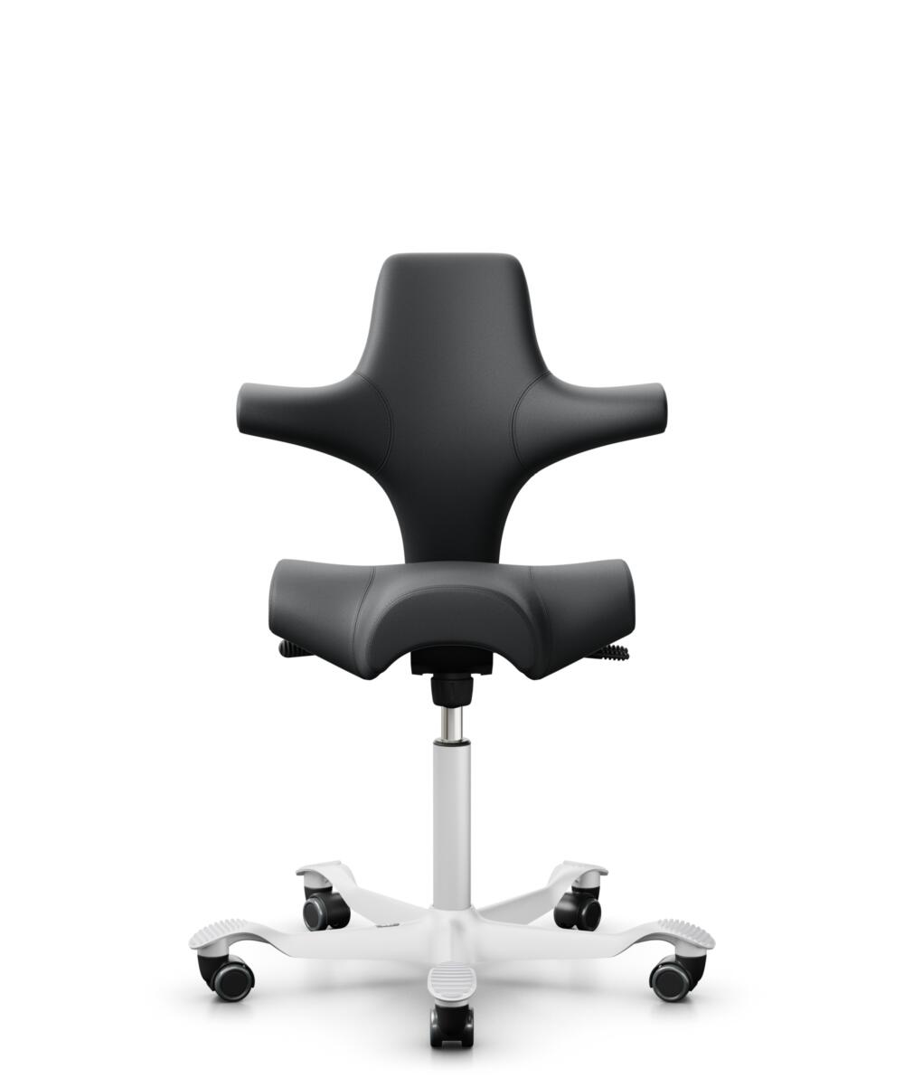 HÅG Capisco 8106 - Paloma Soft (Wollsdorf) - Semi-aniline Leder - PL55206 Grey - Framekleur - Wit - Gasveer - 265 mm (Zithoogte 53-79cm) - Vloercontact - Zachte wielen t.b.v. harde vloeren - Voetenring - Nee, geen voetenring - Voetster - Nee, voetster ... - 3