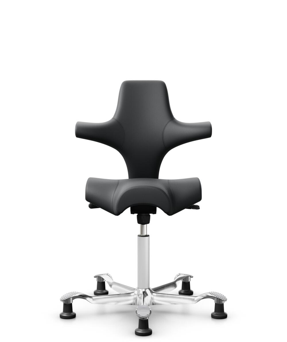 HÅG Capisco 8106 - Paloma Soft (Wollsdorf) - Semi-aniline Leder - PL55206 Grey - Framekleur - Wit - Gasveer - 265 mm (Zithoogte 53-79cm) - Vloercontact - Glijdoppen - Voetenring - Nee, geen voetenring - Voetster - Ja, voetster in gepolijst aluminium - 1