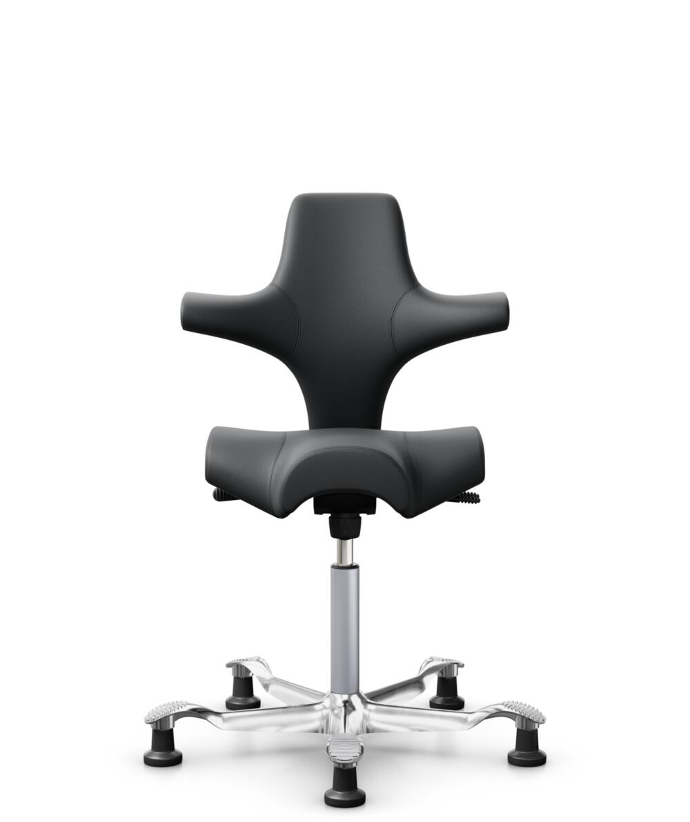 HÅG Capisco 8106 - Paloma Soft (Wollsdorf) - Semi-aniline Leder - PL55206 Grey - Framekleur - Zilver - Gasveer - 150 mm (Zithoogte 40-55cm) - Vloercontact - Glijdoppen - Voetenring - Nee, geen voetenring - Voetster - Ja, voetster in gepolijst aluminium - 2