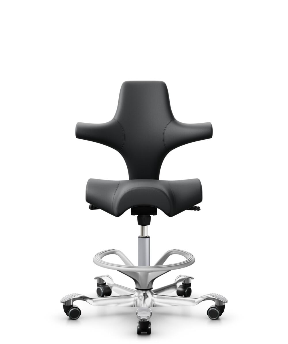 HÅG Capisco 8106 - Paloma Soft (Wollsdorf) - Semi-aniline Leder - PL55206 Grey - Framekleur - Zilver - Gasveer - 200 mm (Zithoogte 46-64cm) - Vloercontact - Harde wielen t.b.v. zachte vloeren - Voetenring - Ja, in framekleur - Voetster - Ja, voetster i... - 2