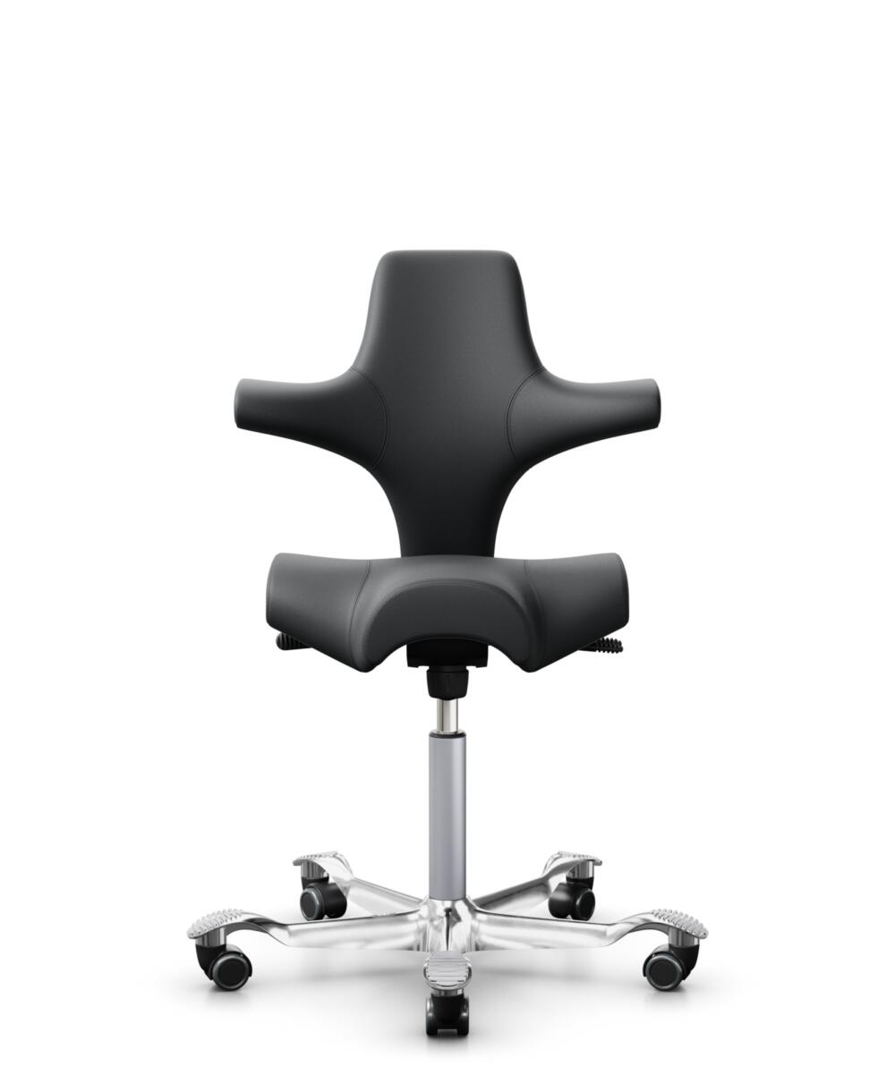 HÅG Capisco 8106 - Paloma Soft (Wollsdorf) - Semi-aniline Leder - PL55206 Grey - Framekleur - Zilver - Gasveer - 200 mm (Zithoogte 46-64cm) - Vloercontact - Zachte wielen t.b.v. harde vloeren - Voetenring - Nee, geen voetenring - Voetster - Ja, voetste... - 3
