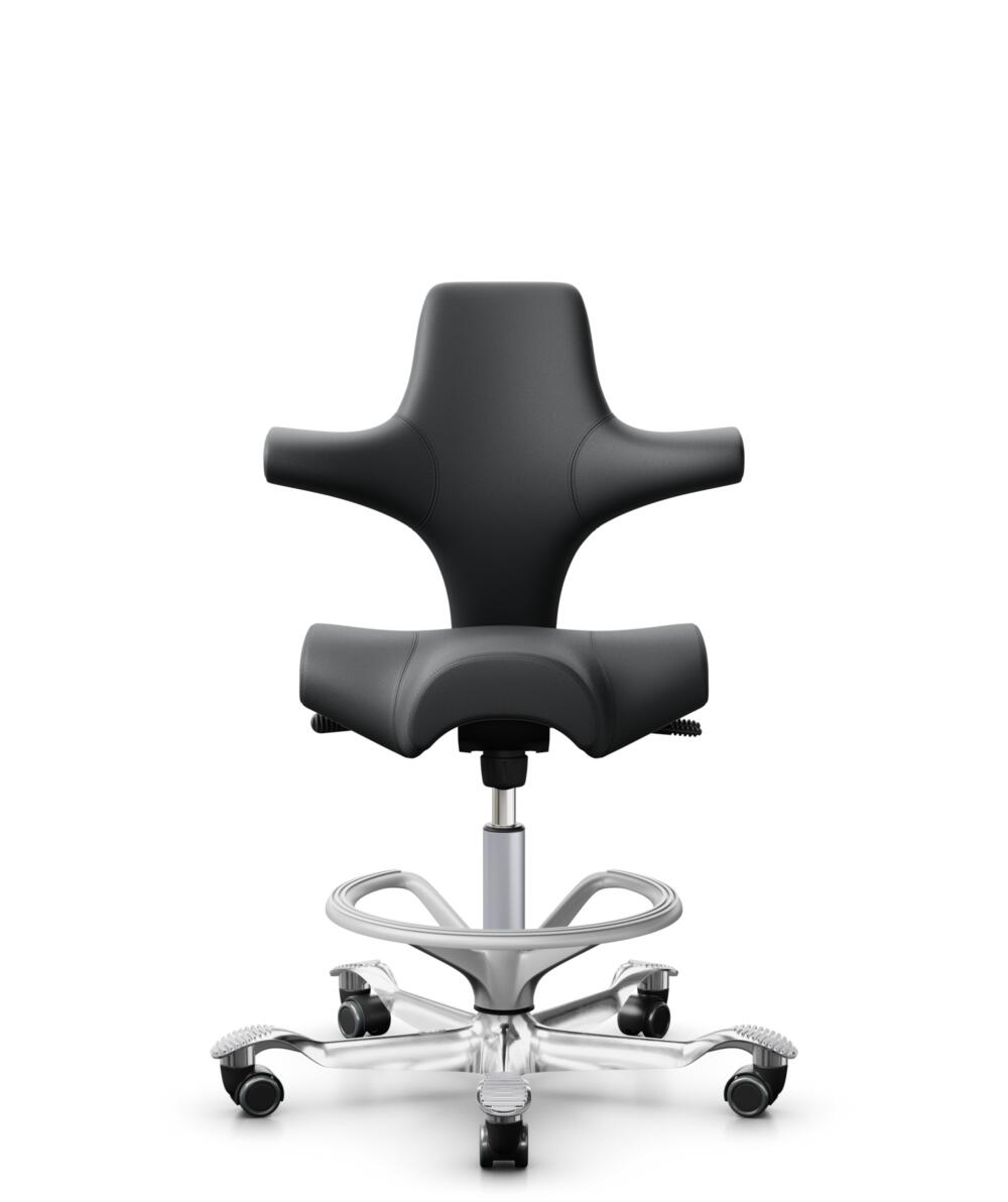 HÅG Capisco 8106 - Paloma Soft (Wollsdorf) - Semi-aniline Leder - PL55206 Grey - Framekleur - Zilver - Gasveer - 200 mm (Zithoogte 46-64cm) - Vloercontact - Zachte wielen t.b.v. harde vloeren - Voetenring - Ja, in framekleur - Voetster - Ja, voetster i... - 2